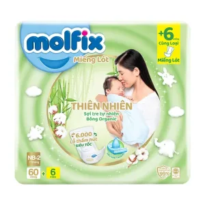 Miếng lót Molfix thiên nhiên Newborn 2 (> 1 tháng) 60 + 6 miếng