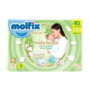 Miếng lót Molfix thiên nhiên Newborn 1 (< 1 tháng) 90 + 10 miếng