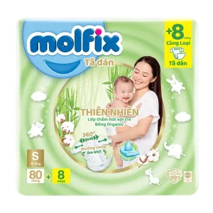 Tã dán Molfix thiên nhiên size S (4-8kg) 80 + 8 miếng