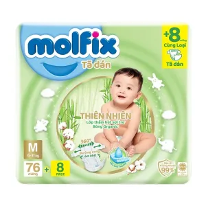 Tã dán Molfix thiên nhiên size M (6-11kg) 76 + 8 miếng